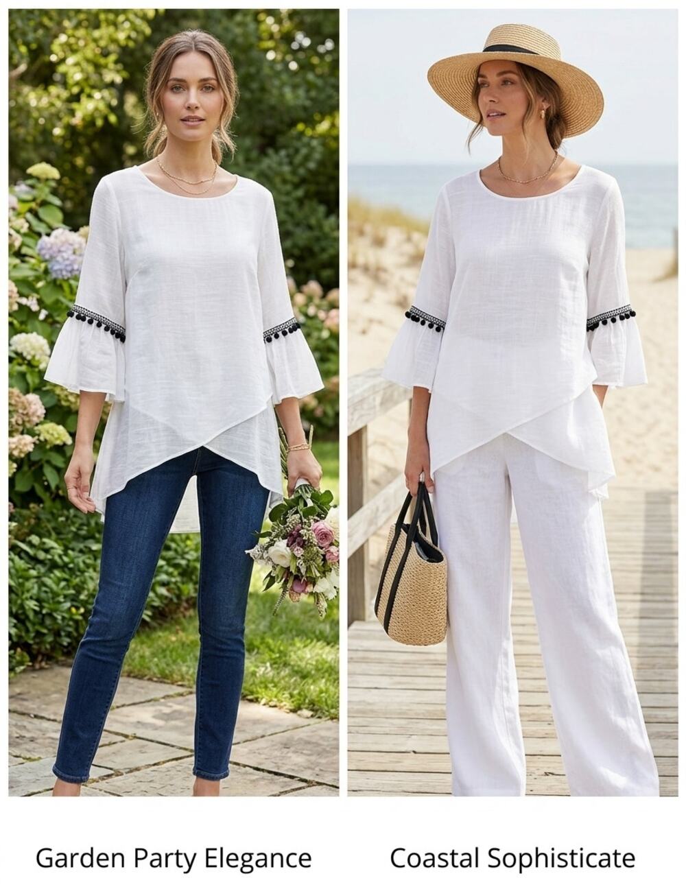 IN Studio tunic Top White Pom Pom Gauzy Flowy layered Boho Cottage Core 2XL